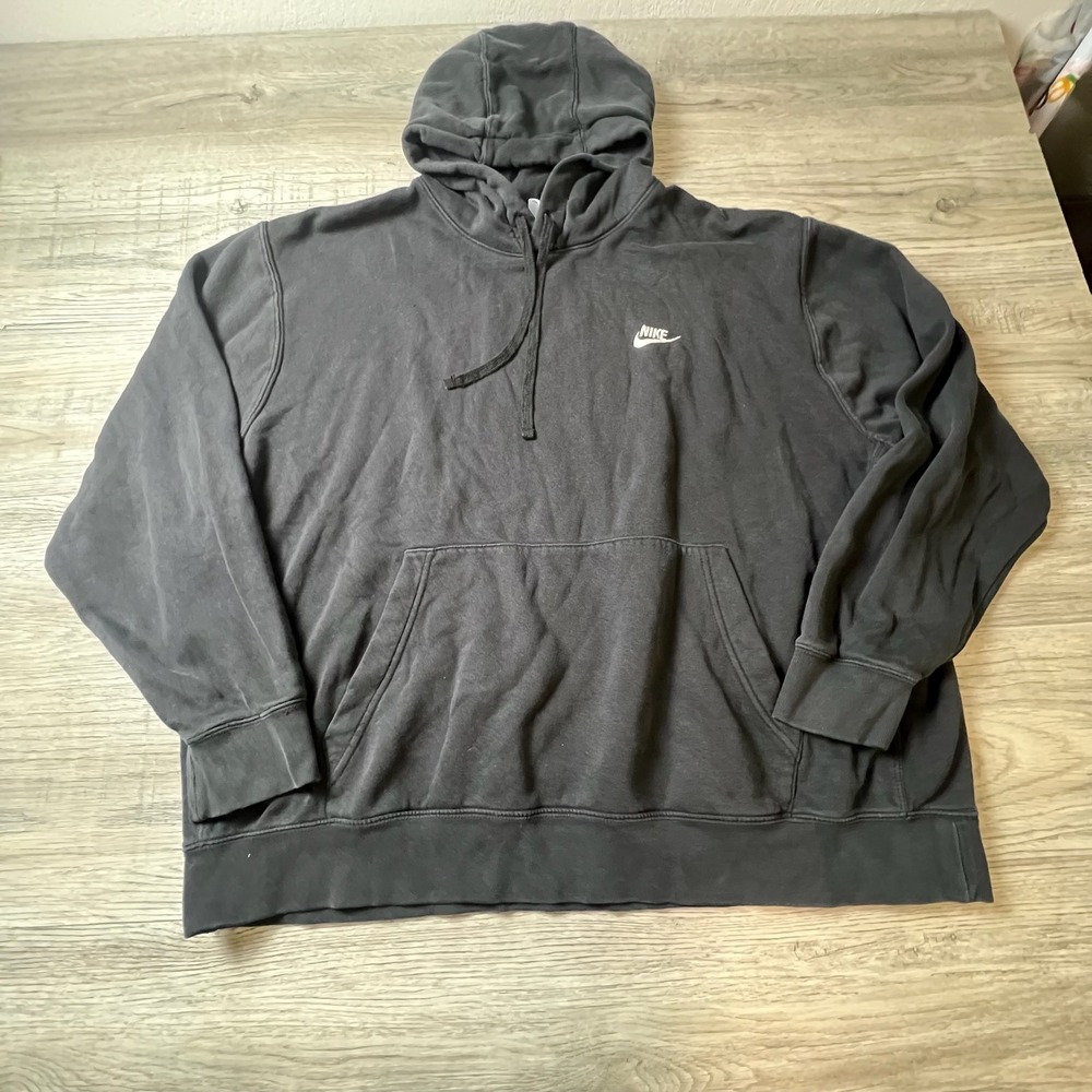 Nike Hoodie Mens XXL Black Embroidered Logo Fleece Pullover Sportswear V7